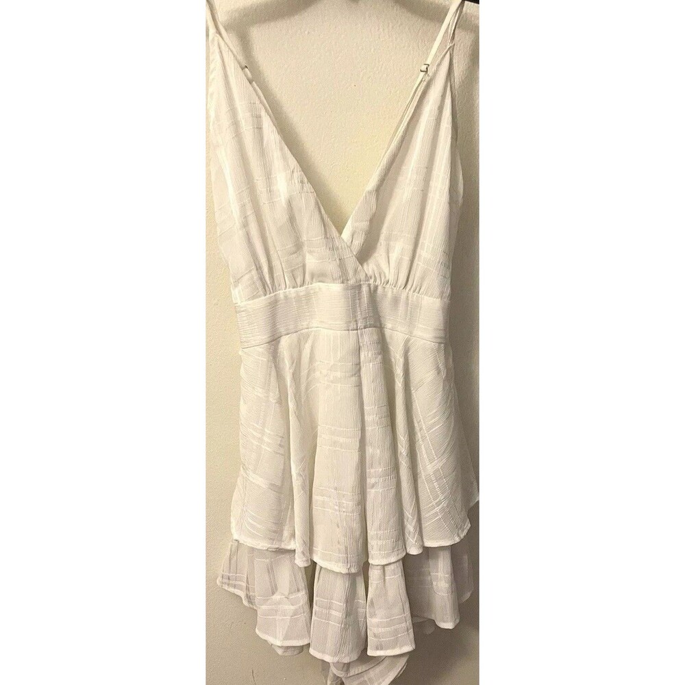 SAINTS/SECRETS BOHO White Knee Length Spaghetti Strap Ruffle Hem Woman’s Dress L